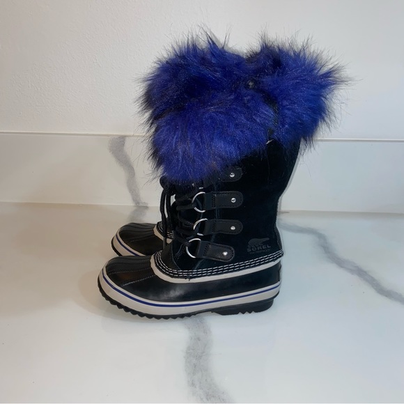 Sorel Joan of Arctic Waterproof Snow Boots NEW Fur Black Blue LIMITED Women’s 5 - Picture 6 of 8